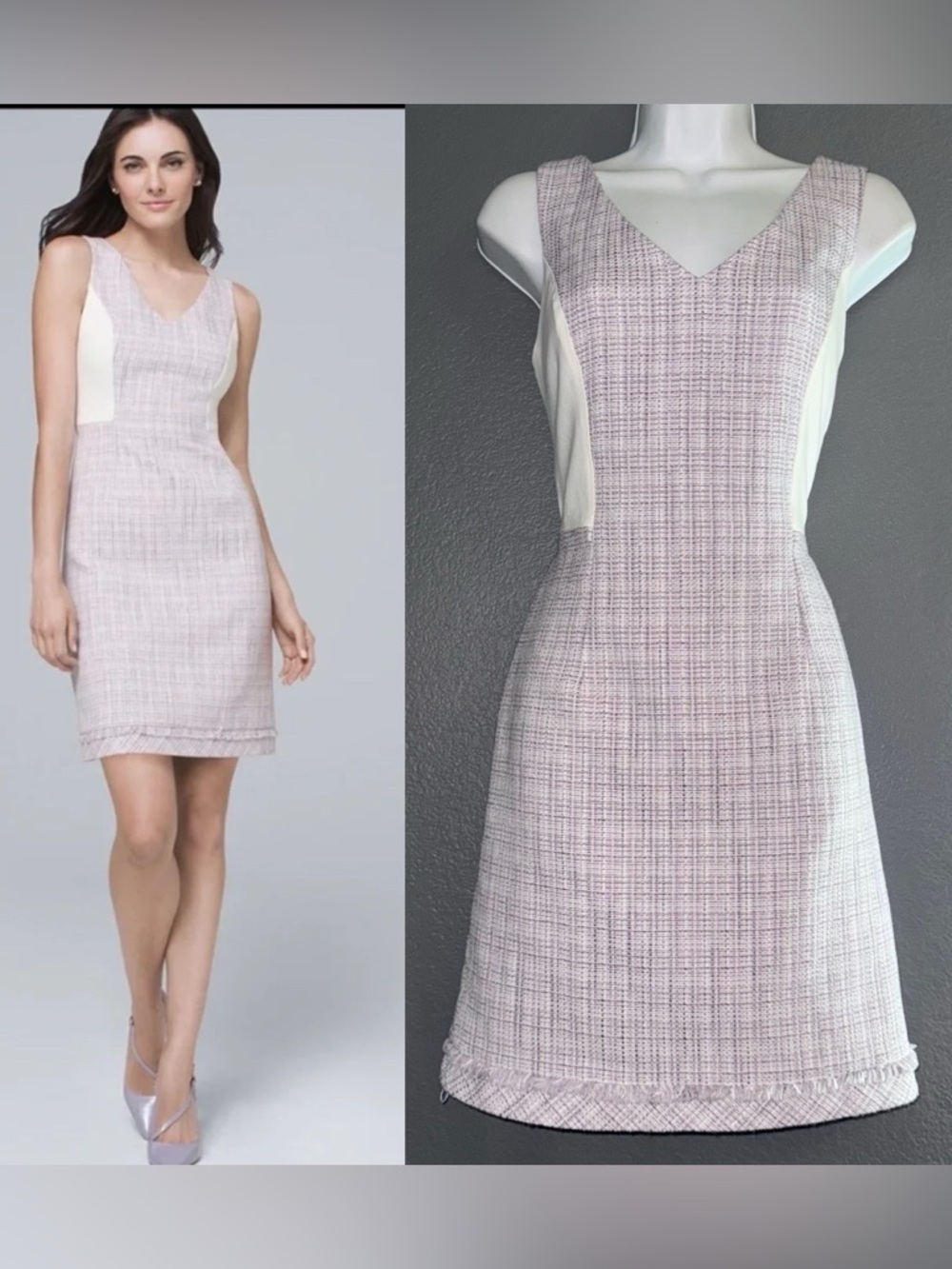 White House Black Market WHBM Women’s Purple & White Sleeveless Dress  Small 6